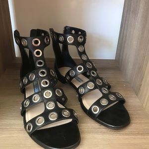 Prada Black Grommet Gladiator Sandals